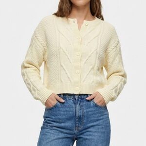 HAZEL MOON Cable Knit Cardigan Butter Yellow Size Medium